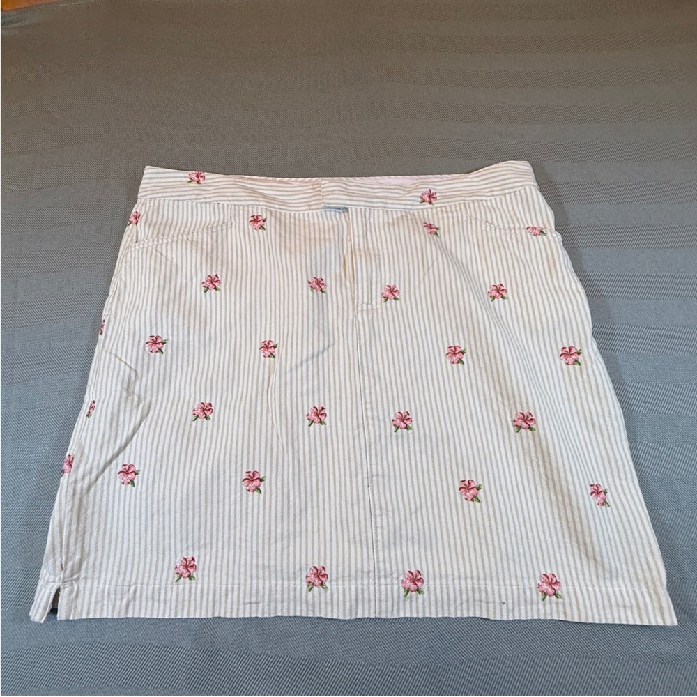 Tommy Hilfiger Vintage Striped Floral Embroidered Corduroy Mini Skirt 14 2591